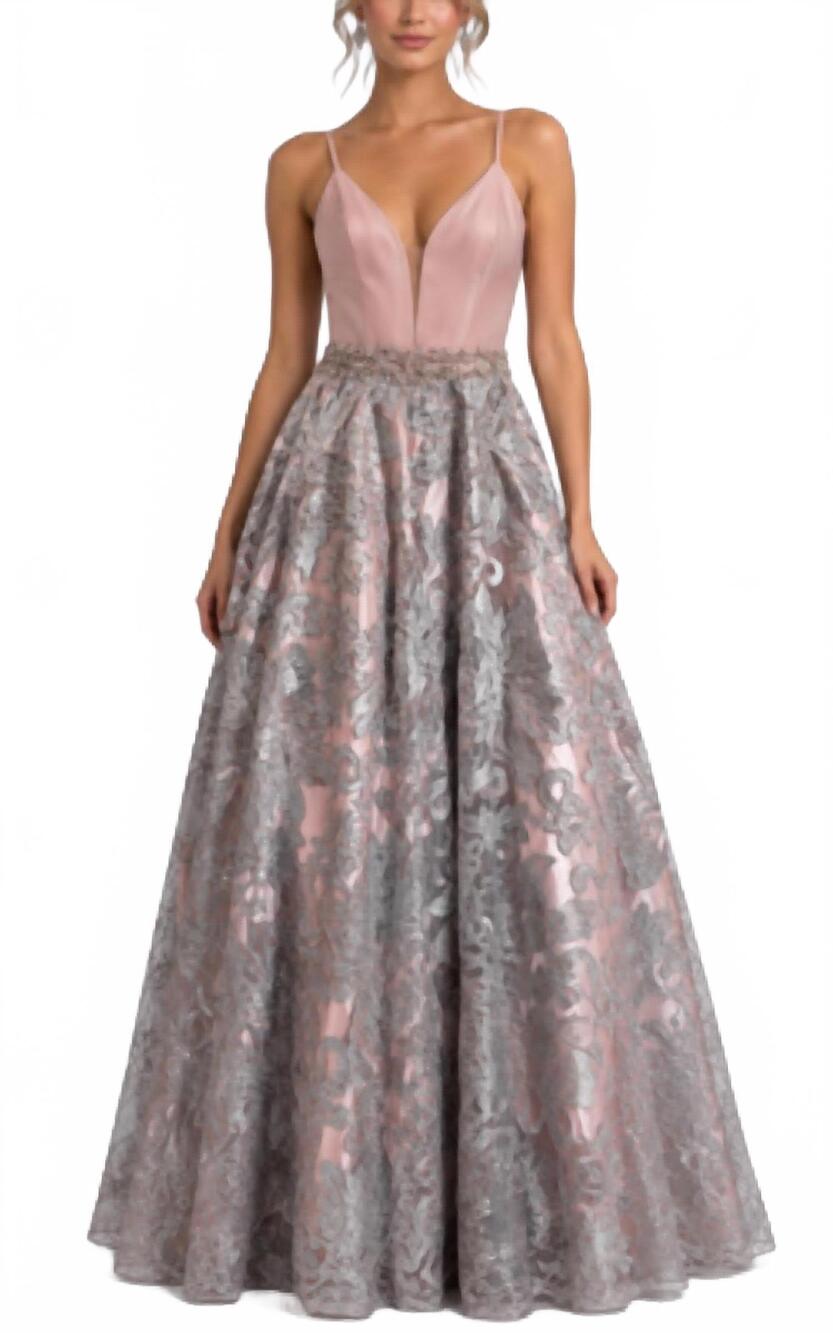 NEW COYA COLLECTION floral sequin dress in dusty blush/silver
